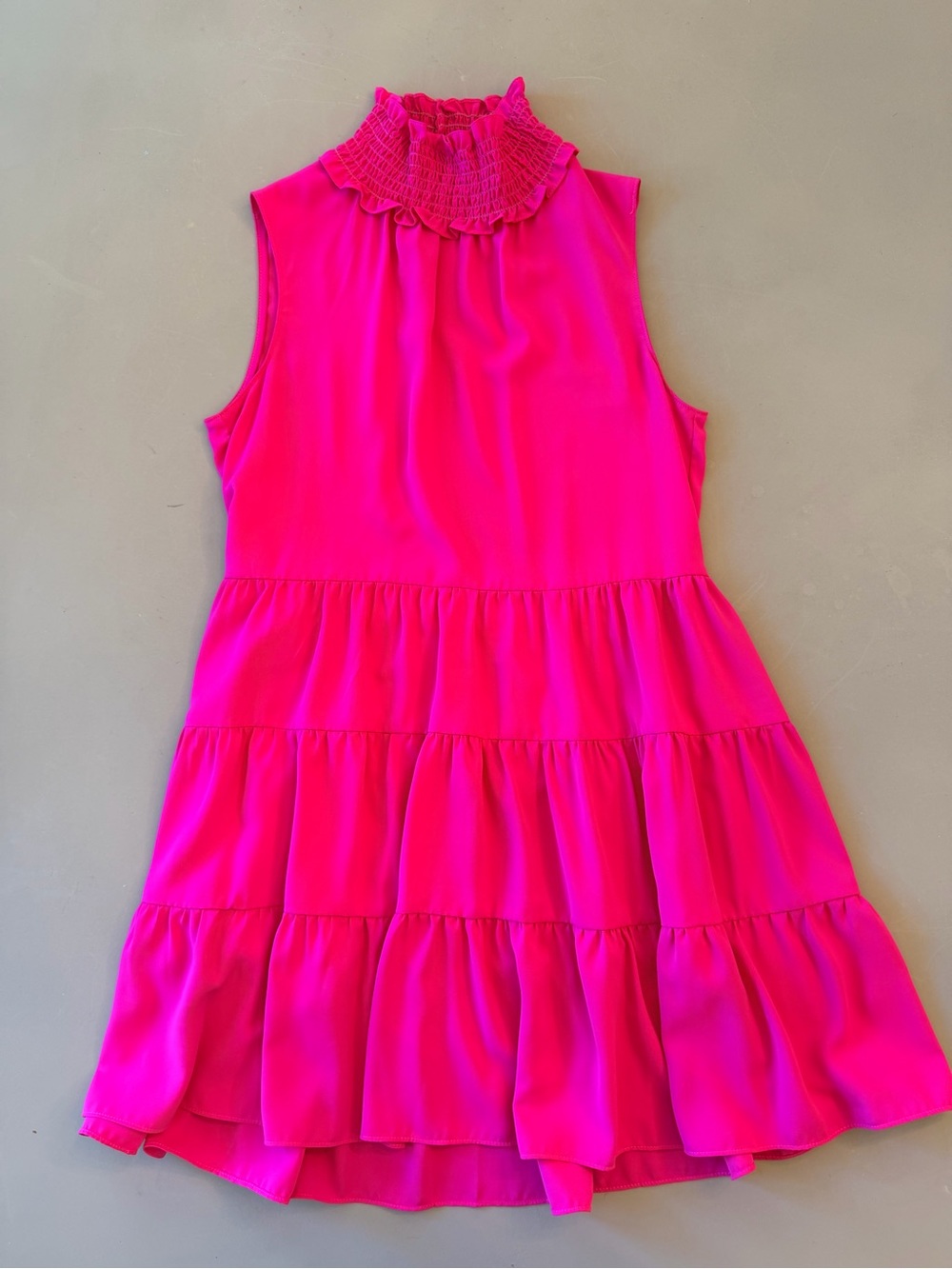Amanda Uprichard Women’s Hot Pink Tiered Ruffle High Neck Dress